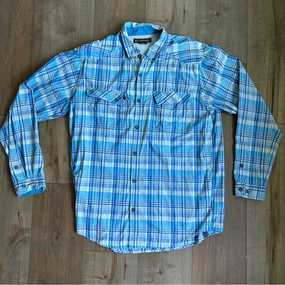 Exofficio Light Blue Plaid Casual Shirt